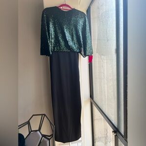 AQ/AQ AQUA Green Sequin Combination Open Back Dress (Cape Style) UK6